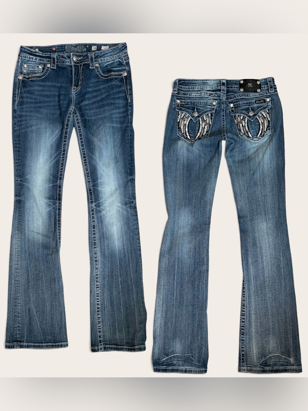 Miss Me Jeans Angel Wing Embellished Bootcut Sz 28x32 Bling Y2K Fallen Angel